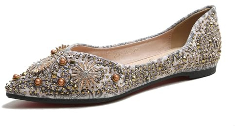 HROYL Pretty Ballerinas Zapatos Mujer con Cristales Zapatos Planos Mujer YSX658-112 Estampado de Albaricoque, 41 EU