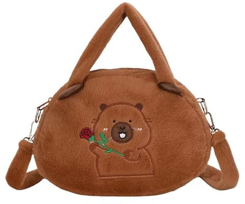 FOSDICK Capybara Tasche, Plush Crossbody Bag, Niedlich Handtasche Mädchen, Capybara Umhängetasche Mädchen, Kindertasche, Plüsch Capibara Shoulder Bag, Kleine Umhängetaschen Geschenke für mädchen
