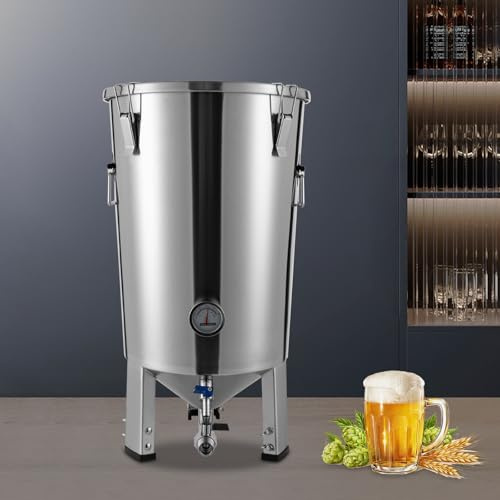 PromiseFly Récipient de fermentation en acier inoxydable 32 l pour la fermentation de la bière ou du vin Réservoir de fermentation conique avec thermomètre 17-22 °C Réservoir de fermentation réglable