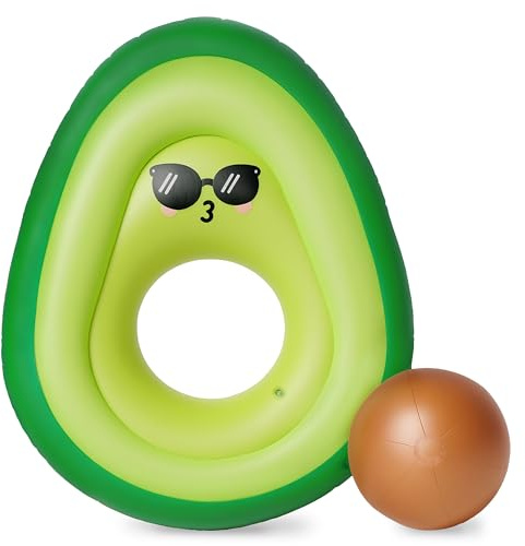 SYNCFUN 150cm Avocado Inflatable Pool Float Lounger - Swimming Tube Floating with Big Ball, Pool Inflatables for Kids Adults Pool Beach Party Toys