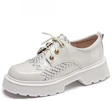 Damskor Vintage Dam Oxfords Chunky Platform Creepers Äkta läder Skor Dam Vårsnörning Komfortkontor