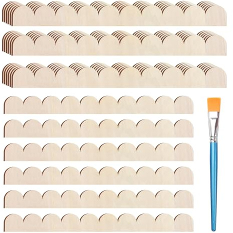 24 listones de madera sin pintar con borde ondulado y pincel, 40 x 4 cm, listones decorativos naturales para pared, salón, bricolaje - molduras de estuco, molduras decorativas de madera