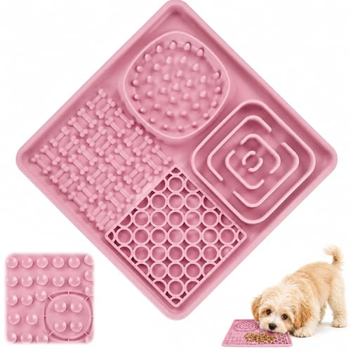 Tapis de Léchage Chien et Chat 20x20cm, Tapis à Lécher Chien avec Ventouse, Grand Lickmat en Silicone Résistant (Rose)