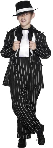 Smiffys Zoot Suit Costume, Black with Jacket, Trousers & Braces, Boys Fancy Dress, 1920s Dress Up Costumes