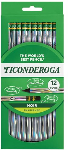 Ticonderoga Noir Black Wood-Cased #2 Pencils, Holographic Design, 12 Count