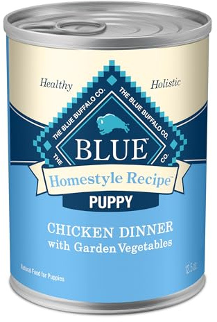 Blue Buffalo Homestyle Recipe Puppy Wet Dog Food, Made with Natural Ingredients, Chicken Dinner with Garden Vegetables & Brown Rice, 12.5-oz Cans (12 Count)