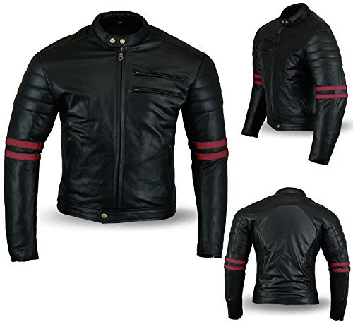 Bikers Gear UK chaqueta moto Cafe Racer en color negro envejecido y rojo oxbloow con protecciones homologadas y extraíbles talla XL