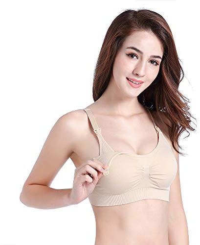 Zyorenc Manos Libres Sujetadores Premamá y de Lactancia para Maternidad de Enfermería (XL, Beige)
