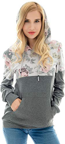 Bearsland Women's Maternity Breastfeeding Sweater Hoodie Nursing Sweatshirt with Pocket,grayflower,M