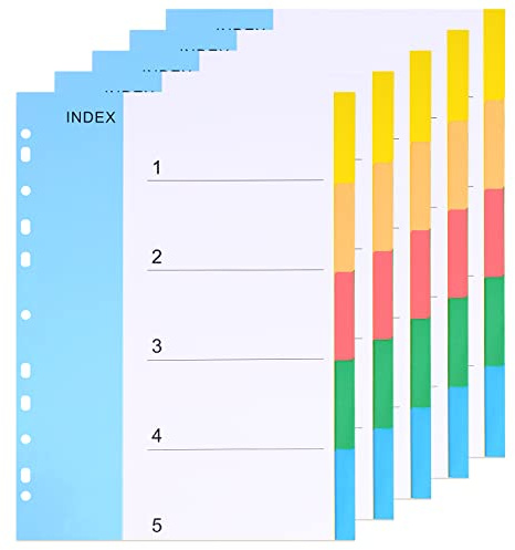 5-teiliges Register Farbig A4, 5 Stück Ordner-Register, Trennblätter DIN A4, Papier Trennblätter für Ordner