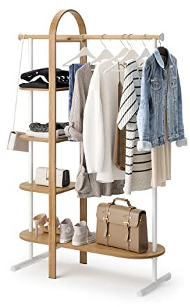 Umbra Bellwood Kleiderständer, Freihstender Kleiderschrank mit Kleiderstange und Ablagefächer, Weiss/Natur