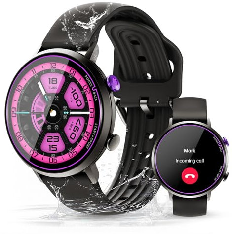 OUKITEL BT60 Smartwatch Damen,1,32 HD Amoled Touchscreen Uhr, 100+ Sportmodi Fitnessuhr, Bluetooth 5.2, 5ATM Wasserdicht Smart mit Schrittzähler Schlafmonitor Pulsuhr für iOS Android Schwarz