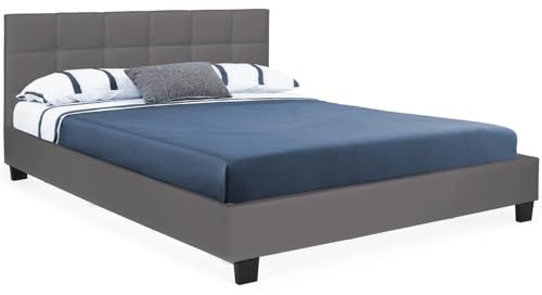 IDMarket - Cama doble Charlotte con cabecera y somier de 140 x 190 cm, PVC, color gris