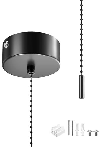 DoRight Bathroom Light Pull Cord Switch Ceiling Mounted Round Ceiling Pendant Light Switch Fitting Kit with Chain Kit Bathroom Accessories 150cm Cord Pull String Cylinder, Black