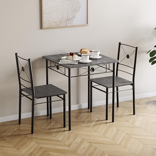 Vida Designs Roslyn - Set di tavolo da pranzo e sedie, set di mobili moderni e contemporanei per la colazione, colore grigio, 2 posti