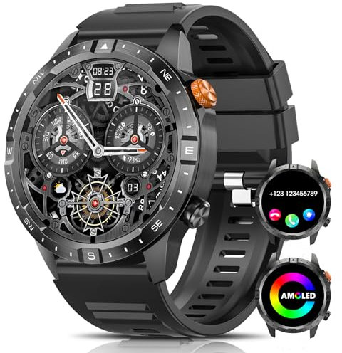 DEKELIFE Smartwatch Herren mit Telefonfunktion 1,43 AMOLED Always-On Display Fitnessuhr Herren mit Herzfrequenz, SpO2, Schlafmonitor, 70+ Sportmodi, IP68 Wasserdicht Android und iOS, Schwarz