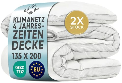LILENO HOME Premium 4-Jahreszeiten Bettdecke 135x200 cm [2er Set] mit CoolComfort Klimanetz - Bettdecke 135x200 cm bestehend aus 2 Bettdecken - als Sommer u. Winter Decke - Kochfest bis 95°C