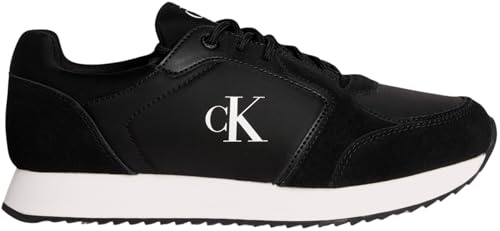 Calvin Klein Uomo Sneakers Running Retro Sock Lace Up con Logo, Nero (Black/Bright White), 44