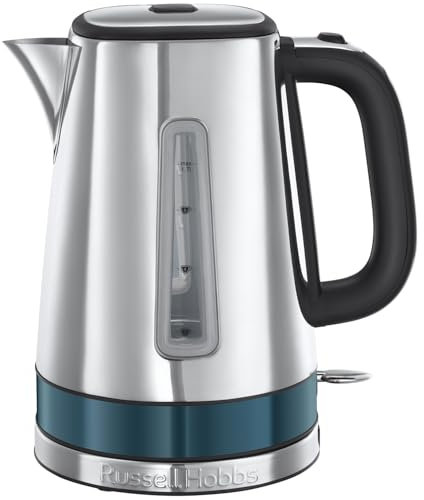 Russell Hobbs kettle [1.7l, 3000W, stainless steel] distinctions ocean blue(Push-to-open lid, 360° base with cord storage, Perfect pour spout,removable Anti-scale filter, water level indicator) 24282