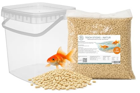 Palillos para estanque Mix 10 L (800 g) con cubo con tapa, alimento para peces Koi, peces dorados y peces de estanque, flotantes, con vitaminas, alimento completo premium, no se empañan