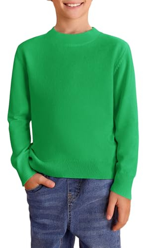Haloumoning Jersey de punto para niños con cuello redondo y manga larga, suéter suave y ligero básico de un solo color, sudadera casual, verde, 9-10 años
