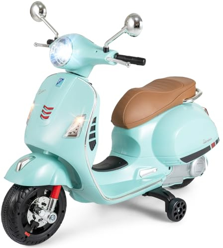 COSTWAY Elektrisk Barnmotorcykel, Vespa 12 V Motorcykel med LED-Strålkastare och Tuta 2–3 km/h Elektrisk Barnmotorcykel med Stödhjul, Elfordon för Pojkar och Flickor från 3–6 År,Grön