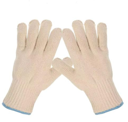 2Pcs/Set Heat Resistant Oven Gloves, Beige Cotton Knit, Kitchen Cooking Gloves Surface Handler Oven Mitts with Fingers for BBQ Baking Resistant