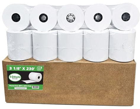 Nayelish Phenol Free Thermal Paper (10 Rolls - 48 GSM) 3 1/8 x 230 Receipt Rolls fits all Clover POS Cash Register Printers, Star Micronics SCP700 TSP100 (BPA & BPS Free) from BuyRegisterRolls