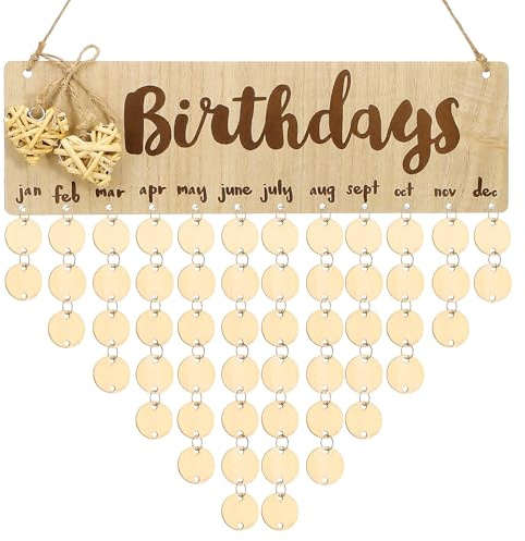 Zerodeko Calendario dei Compleanni in Legno Dischi Riordinabili, Facile da Assemblare, Decorazione da Parete per Festa e Promemoria Compleanni