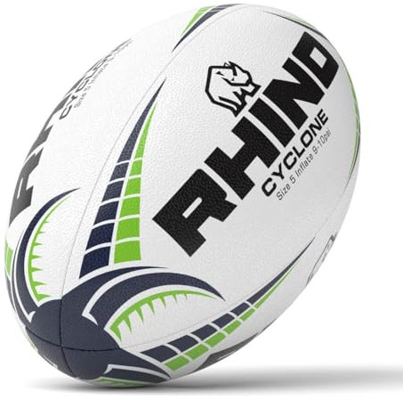 Rhino Cyclone Rugby Ball, White, Size 3