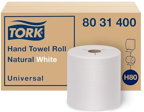 TORK 8031400 Rouleau Essuie Mains Papier Universel Encoche Y 1 Couche 20,32 cm Largeur x 800' Longueur Blanc (Boîte de 6 Rouleaux)