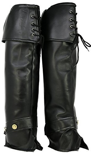 com-four® Stiefel Gamaschen aus schwarzem Kunstleder, Stiefelstulpen für Karneval, Fasching, Halloween und Motto-Partys, Einheitsgröße, 60 cm