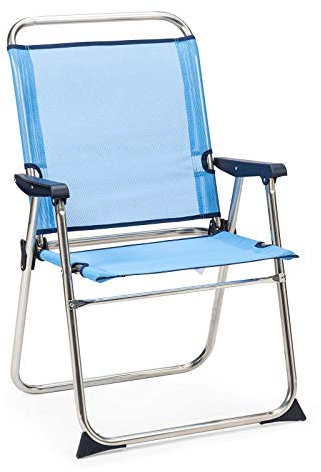 SOLENNY Klappbarer Strandstuhl mit hoher Rückenlehne, 58 x 58 x 90 cm, Blau, waschbarer Stoff und Stabilisatoren für mehr Sicherheit, hergestellt aus Aluminiumrohr