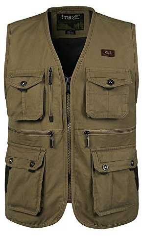 KTWOLEN Chaleco de Pesca Hombre Multibolsillos Chaqueta Sin Mangas Fotografia Algodón Chaleco Deportivo de Trabajo Safari, Marrón, XL