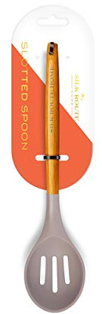 Silk Route Home Acacia Wood & Grey Silicone Slotted Spoon Kitchen Utensil