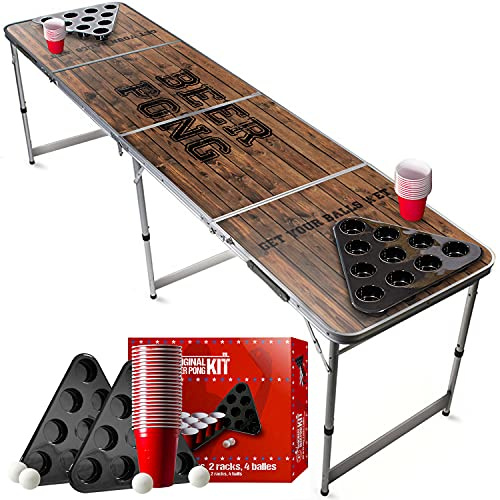Beer Pong Set da Tavolo Ufficiale Old School | 1 Tavolo + 2 Rack + 22 Bicchieri Rossi + 4 Palle | Kit Completo | Set da Bere | OriginalCup®