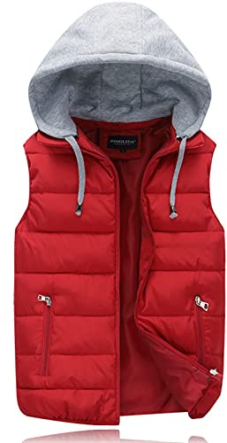 Ommda Gilet Smanicato Uomo Caldo Imbottito Invernale con Cappuccio Antivento Giacca Senza Maniche Sportivo Giubbotto Casual con Zip rosso XL