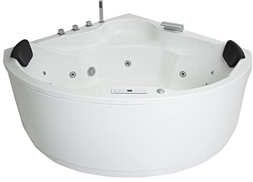Basera® Classic Indoor Eck-Whirlpool Badewanne Nendo mit 21 Massagedüsen, Wasserfall, LED-Ambiente, Touchpanel, Bluetooth und Radio