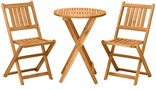 Outsunny 3 Piece Folding Bistro Set, Wooden Garden Table and Chairs for Outdoor, Patio, Yard, Porch, Teak