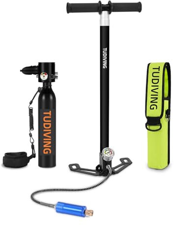 TUDIVING-Tanque de Buceo de 0,5 L, Mini Tanque de oxígeno portátil Reutilizable, Soporte para Equipo de Buceo Cilindro de Buceo de respiración subacuática de 5 a 10 Minutos (S300PLUS B1-Black ES)