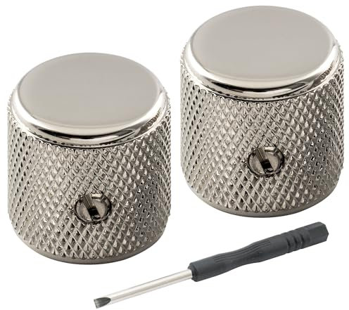 Musiclily Pro 1/4 Zoll Aluminium Universell Gitarren Knöpfe Potiknöpfe Flache Oberfläche Dome Knobs mit Madenschraube für Fender Mexico Player Tele E-Gitarre,Nickel (2er Set)