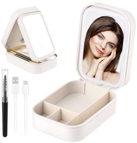 Tragbare LED-Kosmetiktasche mit Beleuchtungsspiegel, Make-up-Aufbewahrungsbox mit Touchsteuerung