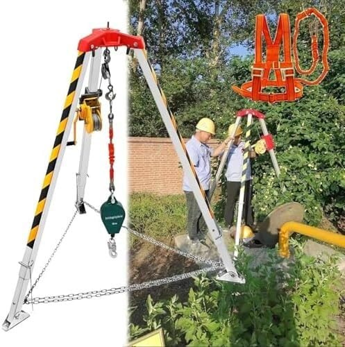 KAnduo Treppiede per spazi confinati Kit anticaduta, Supporto di Protezione anticaduta for treppiede di Salvataggio in spazi confinati(2600LBS Winch+Safe Belt)