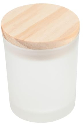 iplusmile Vaso de Vidrio Esmerilado para Velas Aromáticas con Tapa de Madera Diámetro 73 CM X Altura 81 CM Recipiente para Velas Caseras Adecuado para Decoración de Cumpleaños y Bodas