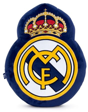 ARDITEX, Cojin Real Madrid, Real Madrid Niño Decorar la Habitación, Cojin Bordado con Forma de Escudo, 21 x 28 x 4 Centimetros