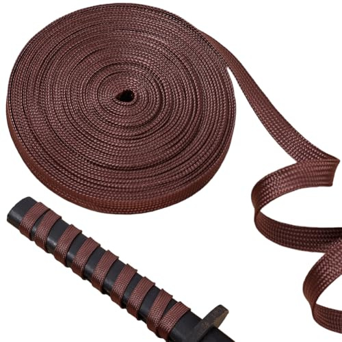 GORGECRAFT 10m Synthetic Silk Ito Sageo Wrapping Cord 13mm Wide Saddle Brown Blend Sword Handle Cord Tsukamaki Sageo Scabbard Rope for Japanese Samurai Swords Wakizashi Tanto Handle Rope