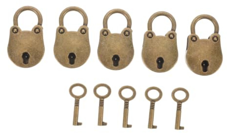 Sewroro 5pcs Vintage Small Diary Padlock with Key, Alloy Bear Head Mini Lock for Privacy Protection and Versatile Use, Portable Retro Lock for Storage Boxes and Notebooks
