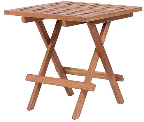 MR. DEKO® Beistelltisch Devon Teakholz | Tisch eckig 50x50x51 cm (BxTxH) | Outdoormöbel Tisch klappbar | Stabiler Klapptisch für Balkon, Terrasse, Wintergarten, Garten