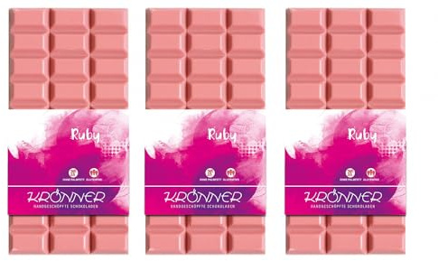 Krönner Ruby Schokolade – 3 x 100 g Schokoladentafel – Einzigartig in Rosa aus 34% Ruby Kakaobohnen – Schokolade farbig ohne Farbstoffe – hochwertiges Geschenk Frauentag