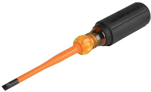 Klein Tools 6924INS 1000V Slim Tip Insulated Screwdriver, 4-Inch Round Shank, 1/4-Inch Cabinet Tip, Cushion Grip Handle